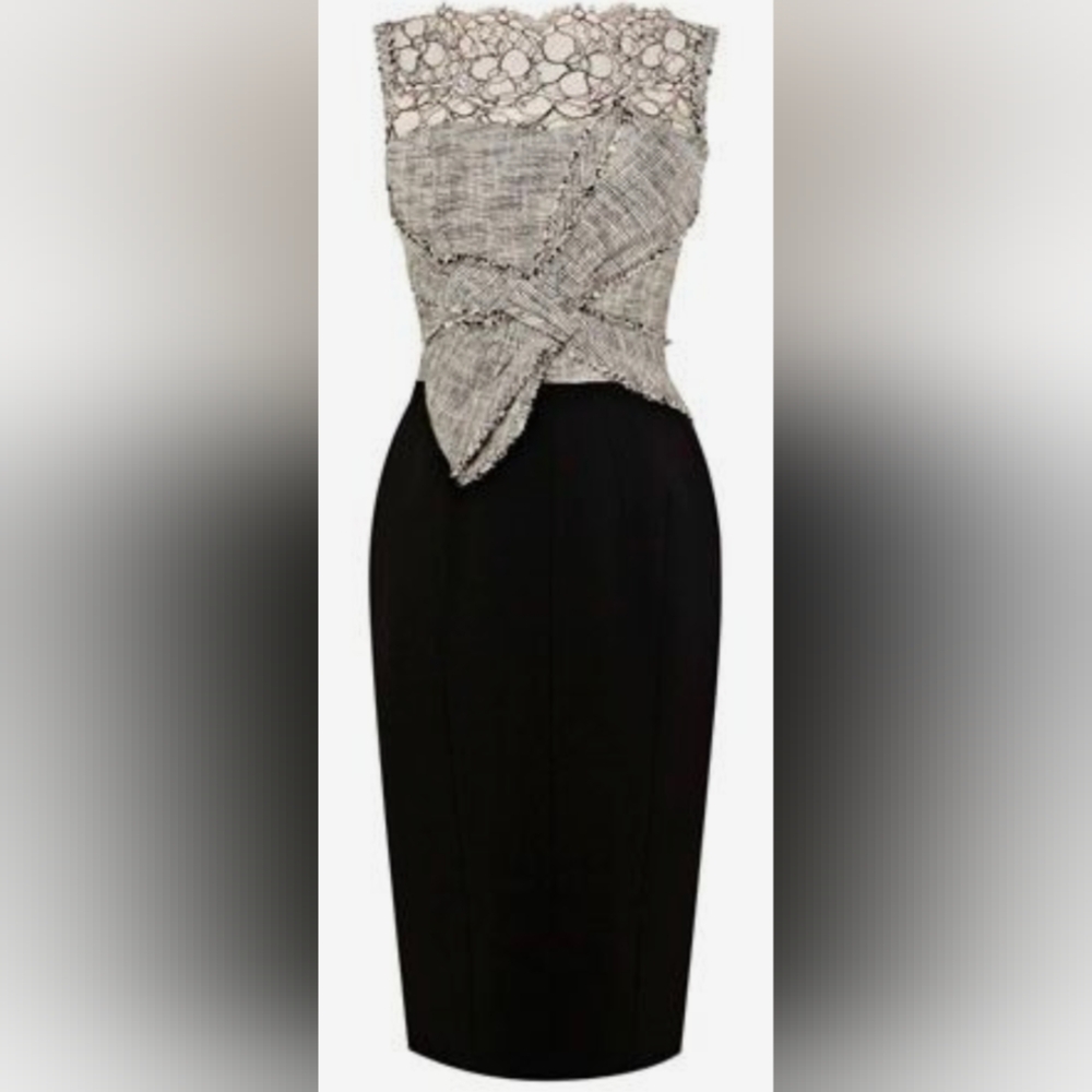 Karen Millen two-tone cocktail dress in lace and tweed look SIZE US 8, UK 12